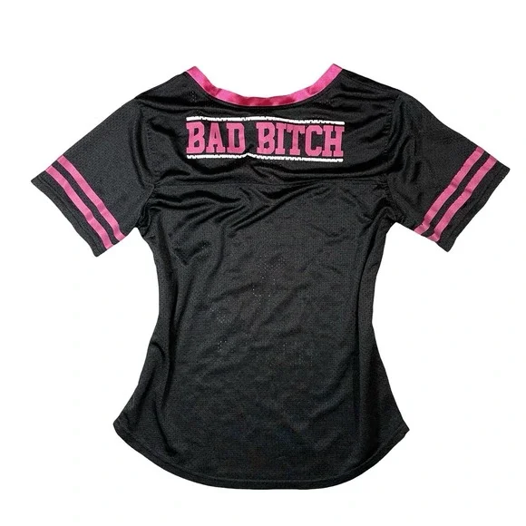 Hustler Jersey Top Womens XL Punk Hot Pink Black Mesh T Shirt Sexy Bad B*tch Y2k - Picture 2 of 7